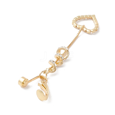 Long Tassel with Heart Crystal Rhinestone Charm Belly Ring AJEW-F057-04G-1