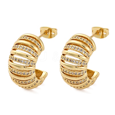 Rack Plating C-shaped Brass Micro Pave Clear Cubic Zirconia Stud Earrings for Women EJEW-C125-25G-1
