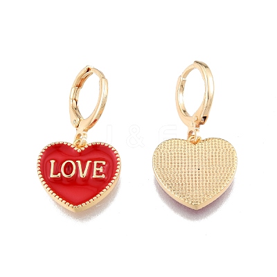 Heart with Word Love Enamel Dangle Leverback Earrings EJEW-N012-108E-1