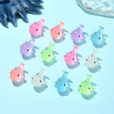 12Pcs 6 Colors Luminous Translucent Resin Pendants RESI-YW0001-85-1