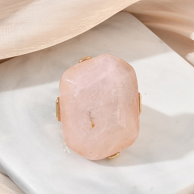 Natural Rose Quartz & Alloy Finger Rings for Women RJEW-G375-01G-01-1