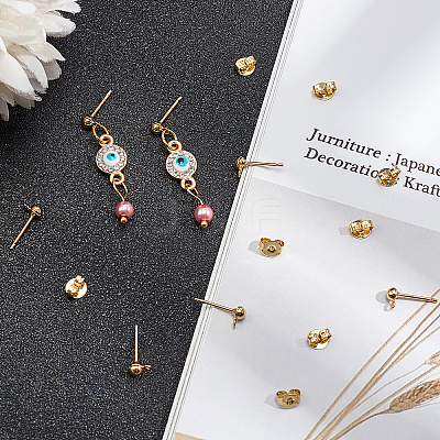 30Pcs Brass Stud Earring Findings and 30Pcs Earring Backs Sets KK-AR0001-91G-NR-1