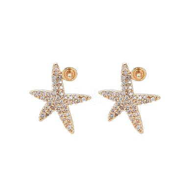 Brass Micro Pave Clear Cubic Zirconia Stud Earring Findings KK-S364-135-1