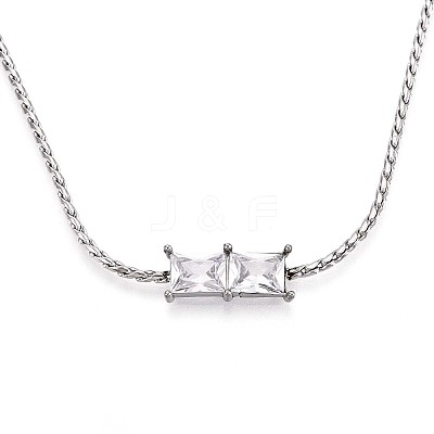 304 Stainless Steel Crystal Rhinestone Rectangle Link Chain Necklaces NJEW-T016-07S-1