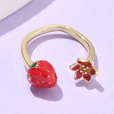 Brass with Enamel Cuff Open Rings for Women RJEW-Q019-01B-G-1