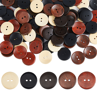 100Pcs 5 Colors 2-Hole Pearwood Buttons BUTT-HS0001-03-1