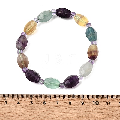 Natural Rainbow Fluorite Faceted Lantern Beaded Stretch Bracelets with Seed Beads for Women GG-CBA3F02-02-1