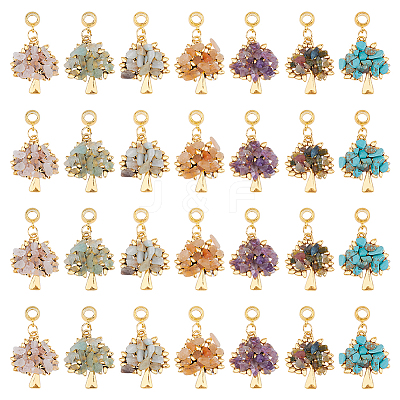 28Pcs 7 Styles Tibetan Style Alloy Gemstone Chip European Dangle Charms PALLOY-FH00009-1