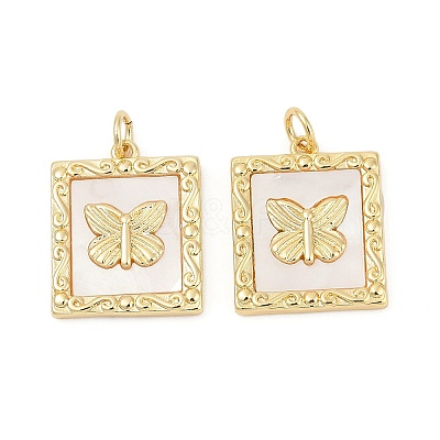 Brass Pave Natural White Shell Pendants KK-U058-30G-01-1