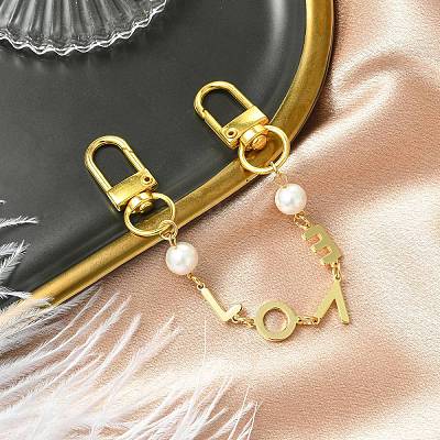 Brass & Shell Pearl Word LOVE Link Bag Extender Chains FIND-JF00149-01-1