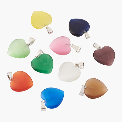 20Pcs 10 Colors Cat Eye Pendants G-CW0001-10-1