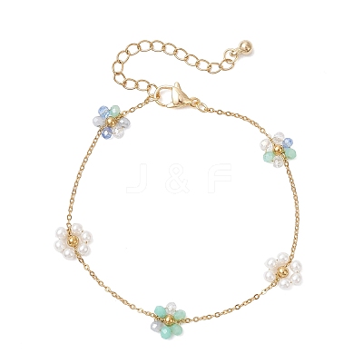 Glass & ABS Plastic Imitation Pearl Beads Link Bracelets BJEW-JB12572-02-1