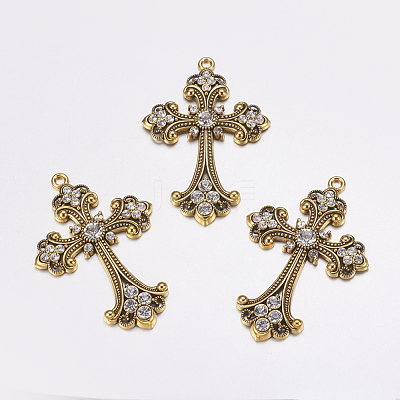 Alloy Rhinestone Cross Big Pendants ALRI-1475-AG-RS-1