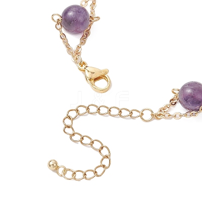 Natural Amethyst Round Beads Link Bracelets for Women BJEW-JB12149-02-1