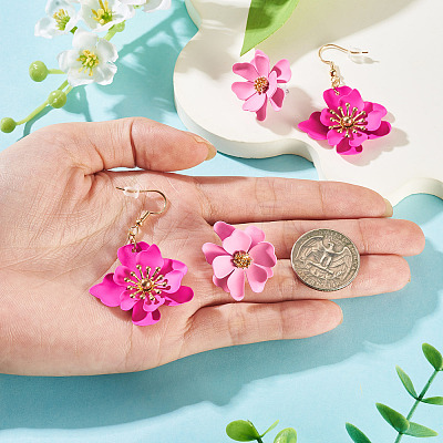 2 Pairs 2 Styles Iron Flower Dangle Earrings and Sweet and Stylish Multi-layer Petal Flower Stud Earrings EJEW-TA0001-80A-1