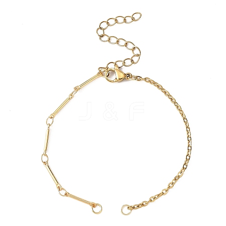 Brass Bar Link Chain & 304 Stainless Steel Cable Chain Bracelet Making AJEW-JB01421-01-1