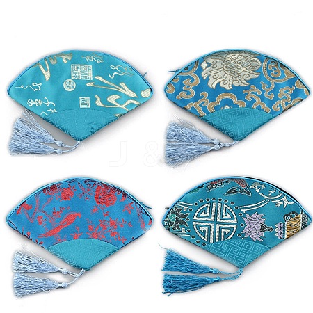 Fan Shaped Brocade Cloth Zipper Bags with Tassel PW-WG5C20D-02-1