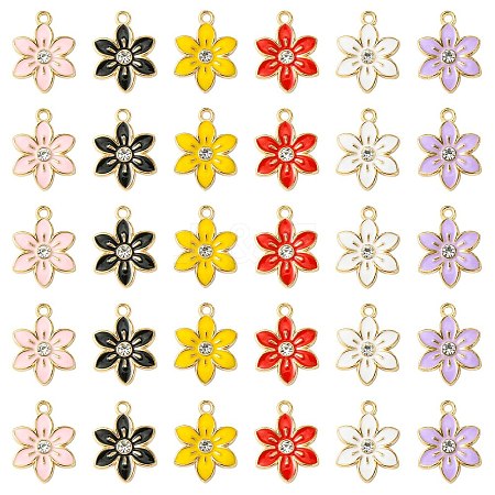 30Pcs 6 Colors Flower Alloy Enamel Pendants ENAM-CJ0006-22-1