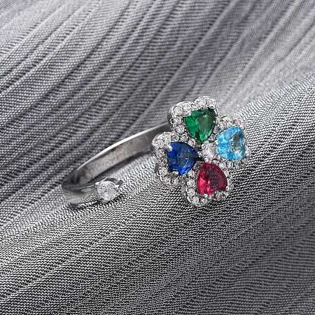 Brass Micro Pave Cubic Zirconia Rotating Cuff Rings for Women RJEW-M099-01P-1