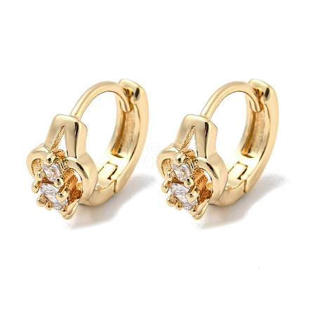 Brass with Clear Cubic Zirconia Hoop Earrings EJEW-B035-42KCG-1
