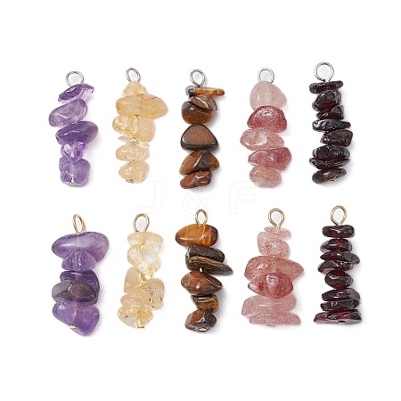 10Pcs 5 Colors 12 Constellation Natural Citrine & Tiger Eye & Amethyst & Strawberry Quartz & Garnet Pendants PALLOY-JF02839-11-1