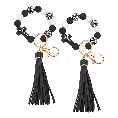 2Pcs Silicone with PU Leather Pendant Decorations HJEW-AN0001-01-1