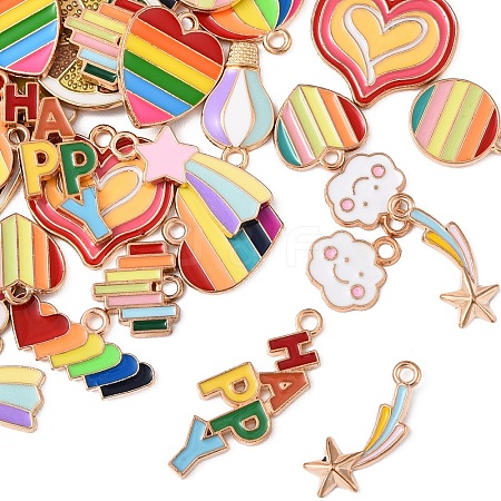 30Pcs 15 Styles Rainbow Color Alloy Enamel Pendants ENAM-YW0005-45-1