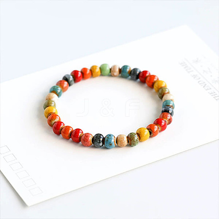 Handmade Porcelain Round Beaded Stretch Bracelets for Women FS-WG477B4-01-1