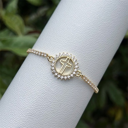 Adjustable Brass Pave Clear Cubic Zirconia Religion Ring Link Slider Tennis Bracelets for Women WG91A5E-03-1