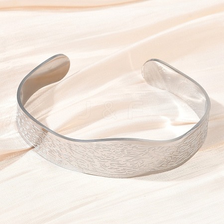 Abstract Pattern 304 Stainless Steel Cuff Bangles for Women BJEW-D466-04P-1