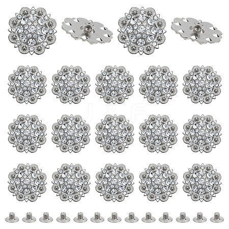 20Pcs Flower Zinc Alloy & Rhinestone & Glass Rivets BUTT-NB0001-84D-1