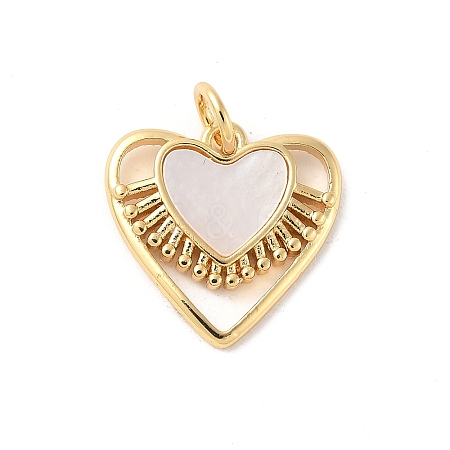 Brass Pave Natural White Shell Heart Charms with Jump Rings KK-S522-08A-G-1