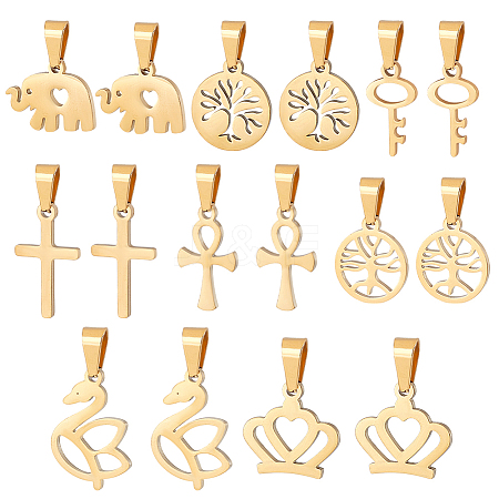 16Pcs 8 Styles 304 Stainless Steel Pendants STAS-PH0006-23-1