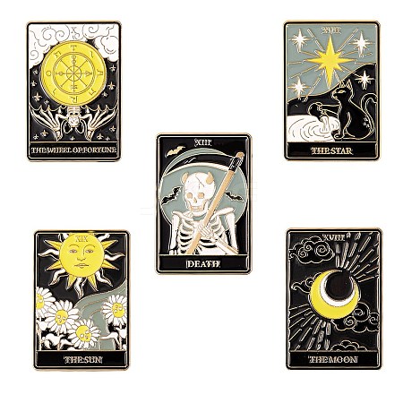 5Pcs 5 Style Fashion Tarot Card Enamel Pin JEWB-SZ0001-15-1