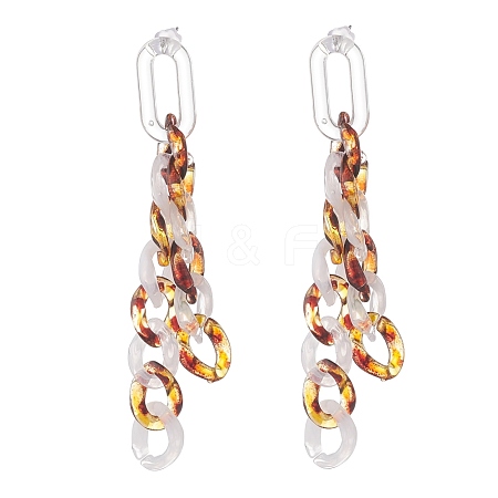 Acrylic Curb Chain Tassel Dangle Stud Earrings for Women EJEW-JE04767-01-1