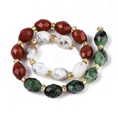 Natural Ruby in Zoisite & Red Jasper & Flower Opal Beads Strands G-T144-21B-01-1