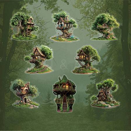 16Pcs Tree House PET Adhesive Waterproof Stickers Self-Adhesive Stickers PW-WG86142-01-1