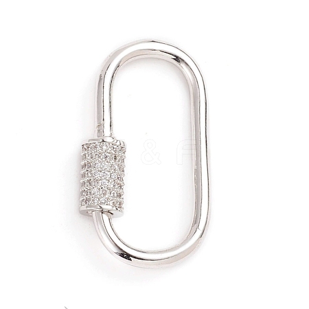 Brass Micro Pave Clear Cubic Zirconia Screw Carabiner Lock Charms ZIRC-E164-10P-1