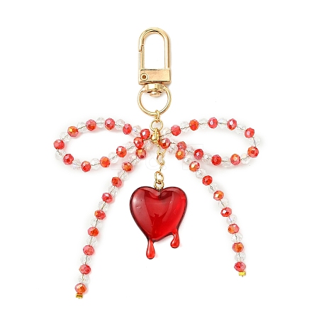 Bowknot & Heart Glass & Resin Pendant Decorations HJEW-TA00320-1