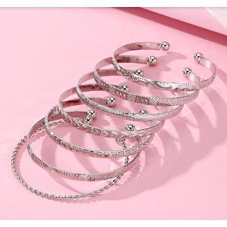 7Pcs Alloy Cuff Bangle Set for Women WG45AE5-08-1