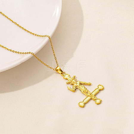 Stainless Steel Cross Pendant Cable Chain Necklaces PW-WG88783-08-1