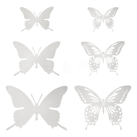 Unicraftale 12Pcs 6 Style Stainless Steel Butterfly Wall  Decoration Pendants STAS-UN0036-52P-1