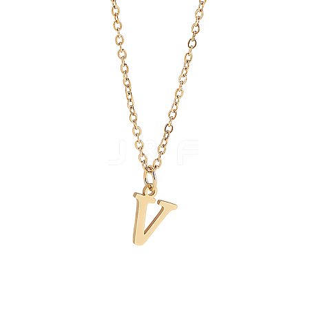 304 Stainless Steel Letter Pendant Necklaces NJEW-LP0001-53V-G-1