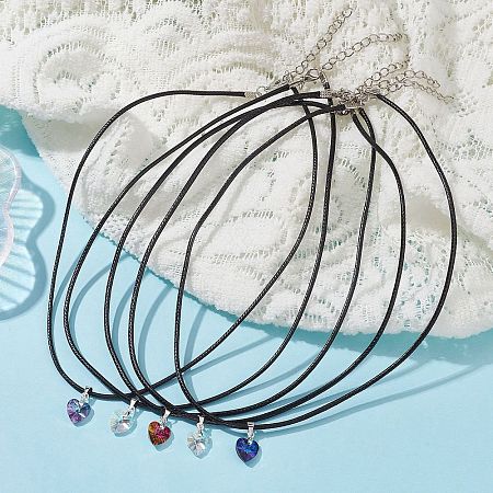 5Pcs 5 Color Glass Heart Pendant Necklaces Set NJEW-JN04476-S-1