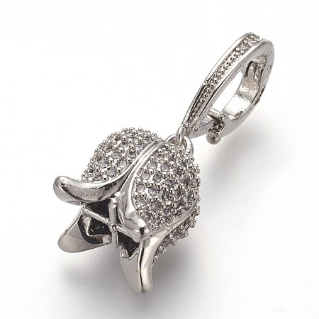 Eco-Friendly Brass Micro Pave Cubic Zirconia Bead Cap Bails KK-P156-25P-NR-1