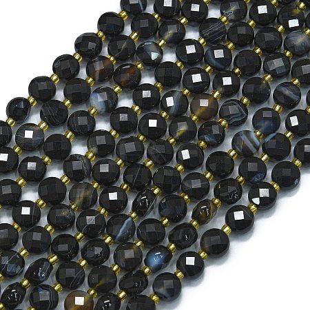 Natural Black Banded Agate(Dyed & Heated) Beads Strands G-K389-B20-01-1