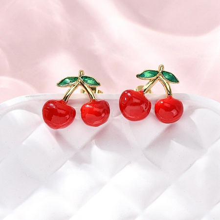 Brass Enamel Stud Earrings EJEW-D322-06G-03-1
