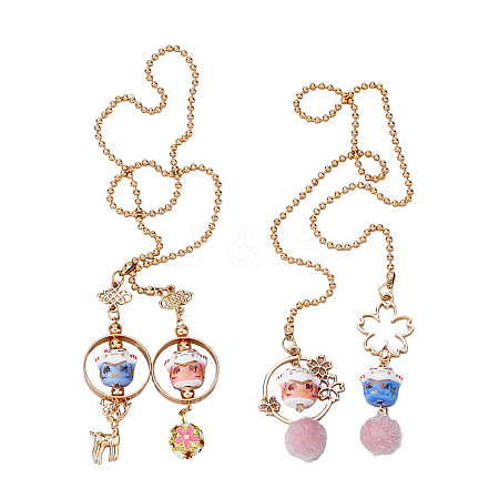 DICOSMETIC 2Pcs 2 Style Lucky Cat Car Charm Porcelain Figurine Hanging Pendant Decorations HJEW-DC0001-05-1