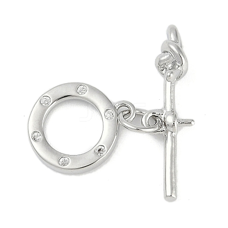 Brass Micro Pave Clear Cubic Zirconia Toggle Clasps KK-K391-14P-1