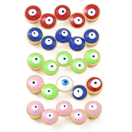 Rack Plating Brass Enamel Evil Eye Connector Charms KK-A234-025G-1